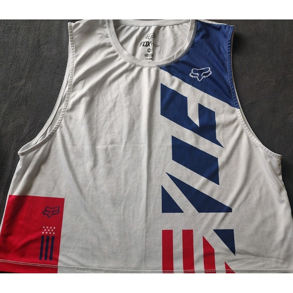 Fox Tech Racing Racerback Womens Tank Top Red White Blue Stars Stripes Size XL
